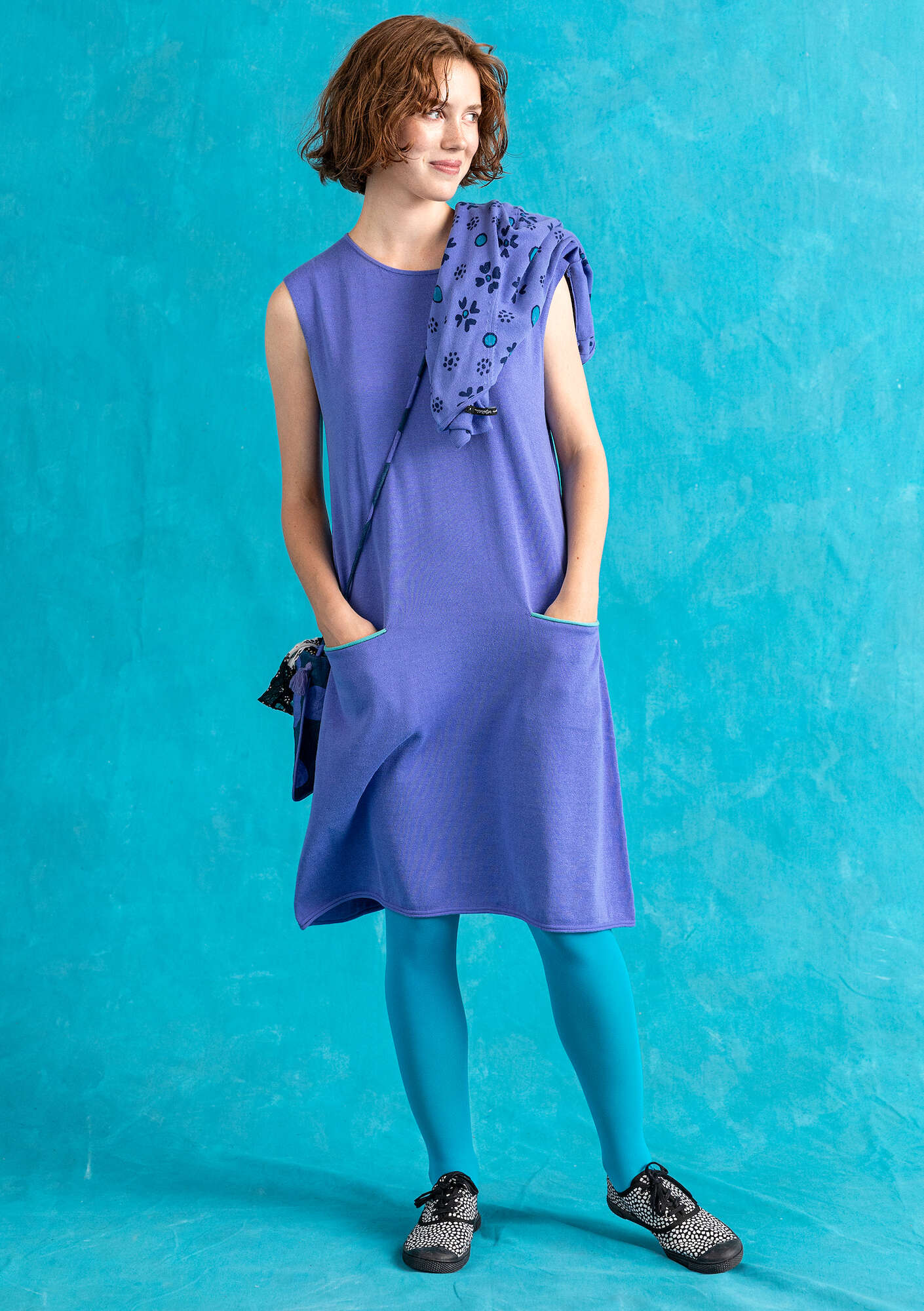 “Iris” knit fabric tunic in organic/recycled cotton blue lotus