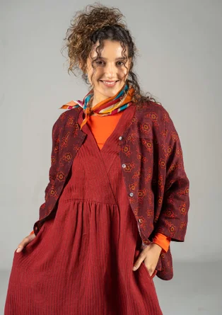 “Bodil” woven linen blouse - aubergine/mønstret
