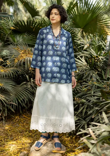 Mönstrad blus "Elephant" i ekologisk bomull - indigo