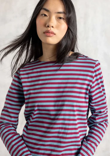 Striped essential top in organic cotton - azure blue/red cabbage