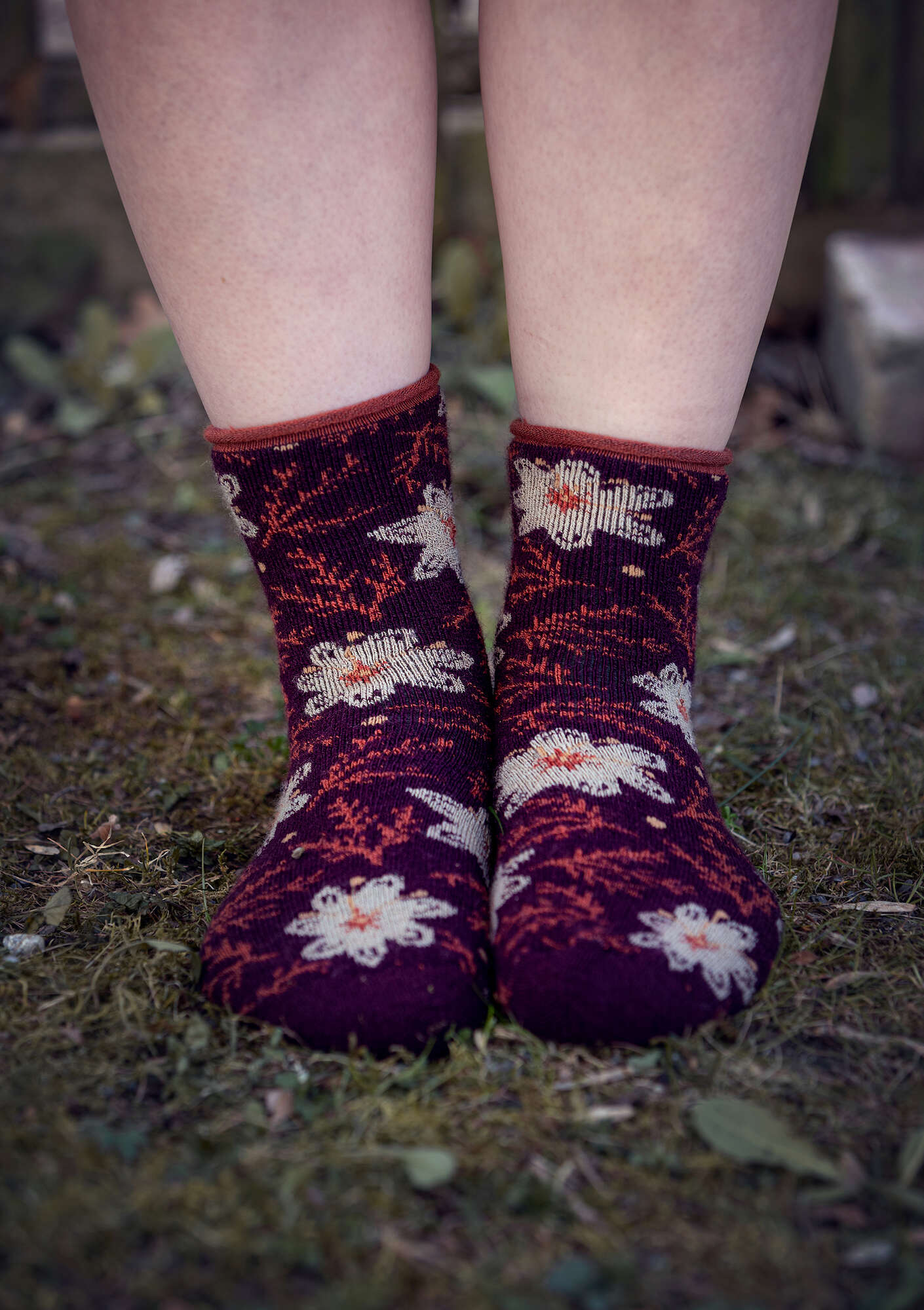 Socken „Skogsstjärna“ aus Wollfrottee achatrot thumbnail