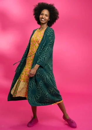 Long gilet "Midori" en coton biologique - vert forêt humide