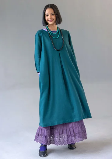 “Elin” dotted/solid-colour viscose/linen dress - dark jade