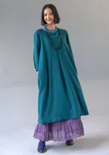 “Elin” dotted/solid-colour viscose/linen dress - dark jade