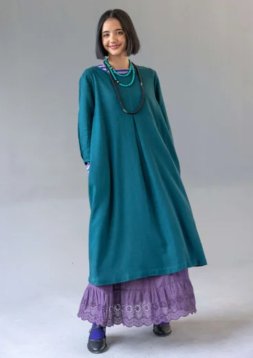 “Elin” dotted/solid-colour viscose/linen dress - dark jade