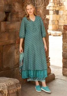 “Eka” woven dress in organic cotton - dark jade