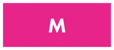 A pink card with “M” written in white.
