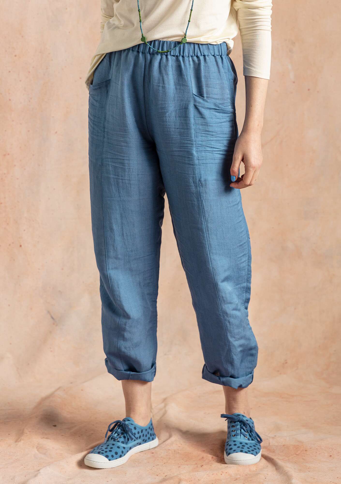 Pantalon en tissu de lin/modal bleu lin thumbnail