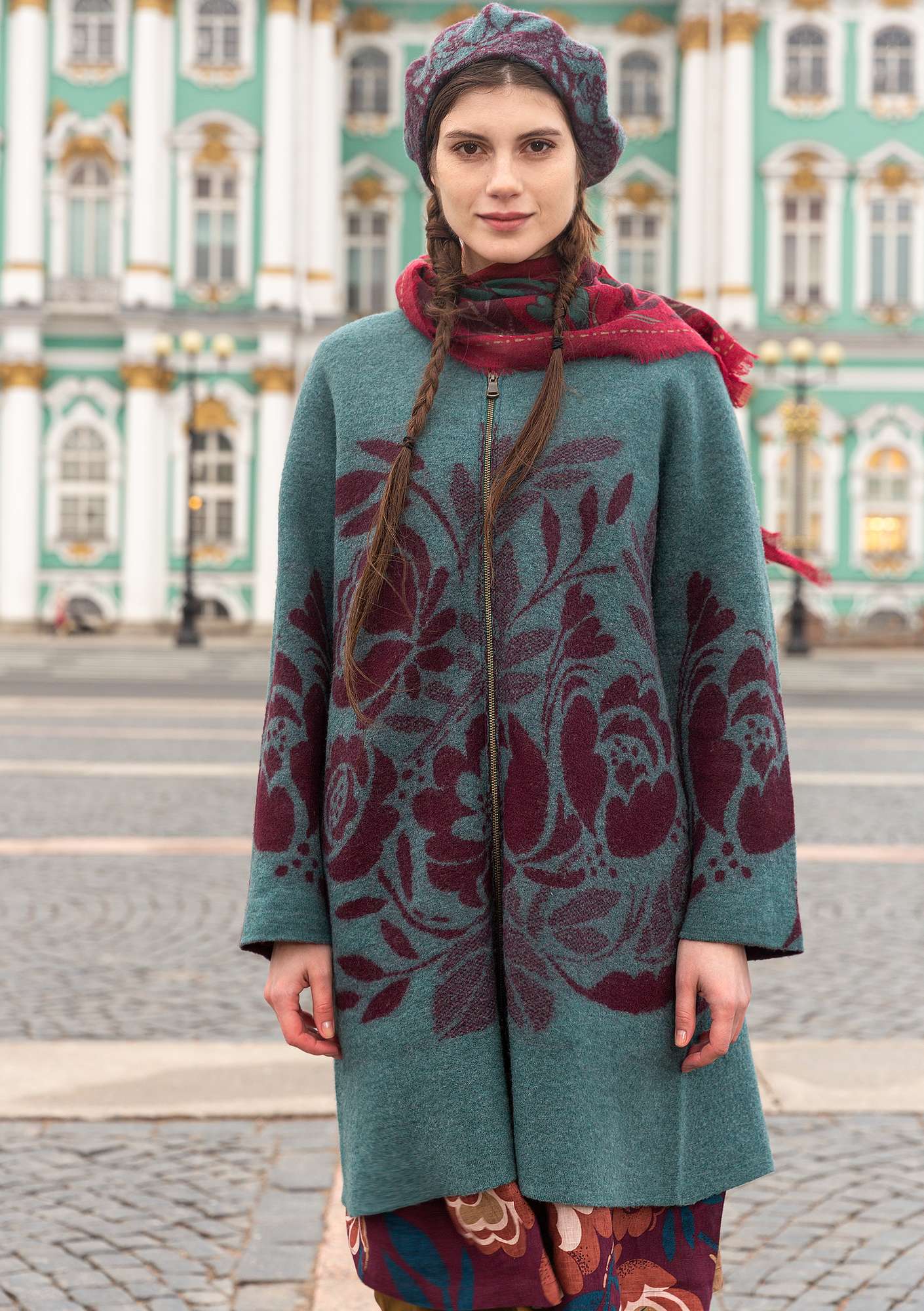 Manteau  Roza  en feutre de laine biologique vert opale/chiné thumbnail