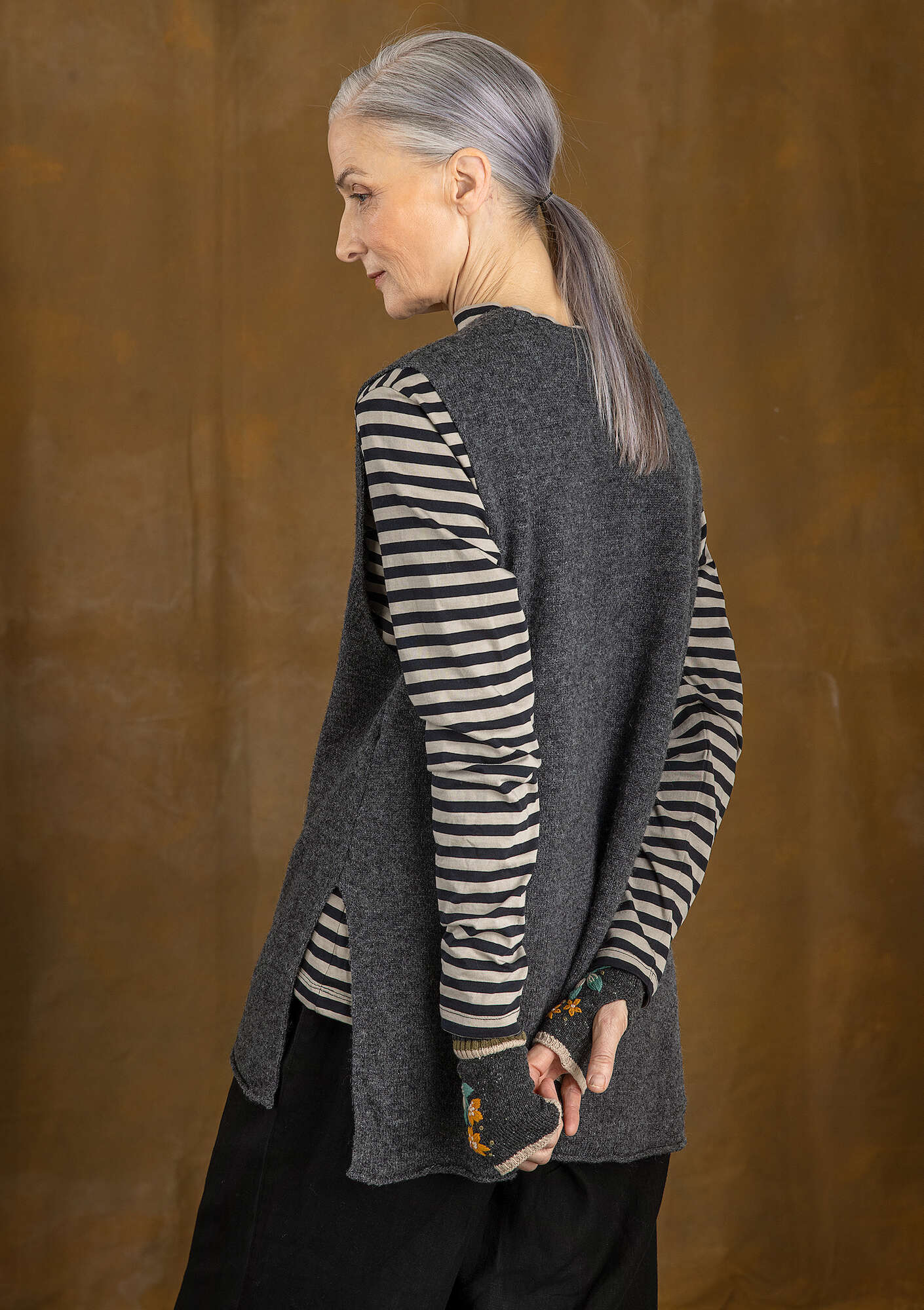 Knitted wool waistcoat dark ash grey