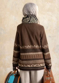 Gemusterter Pullover „Harsprång“ aus Lammwolle/Recycling-Wollgemisch - röstkaffee