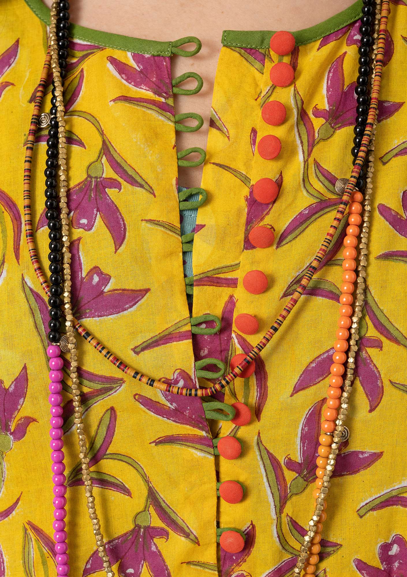 Geweven jurk  Tara  van biologisch katoen ananas thumbnail