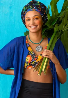 Brassière de bain "Botswana" en polyamide/élasthanne - noir/motif