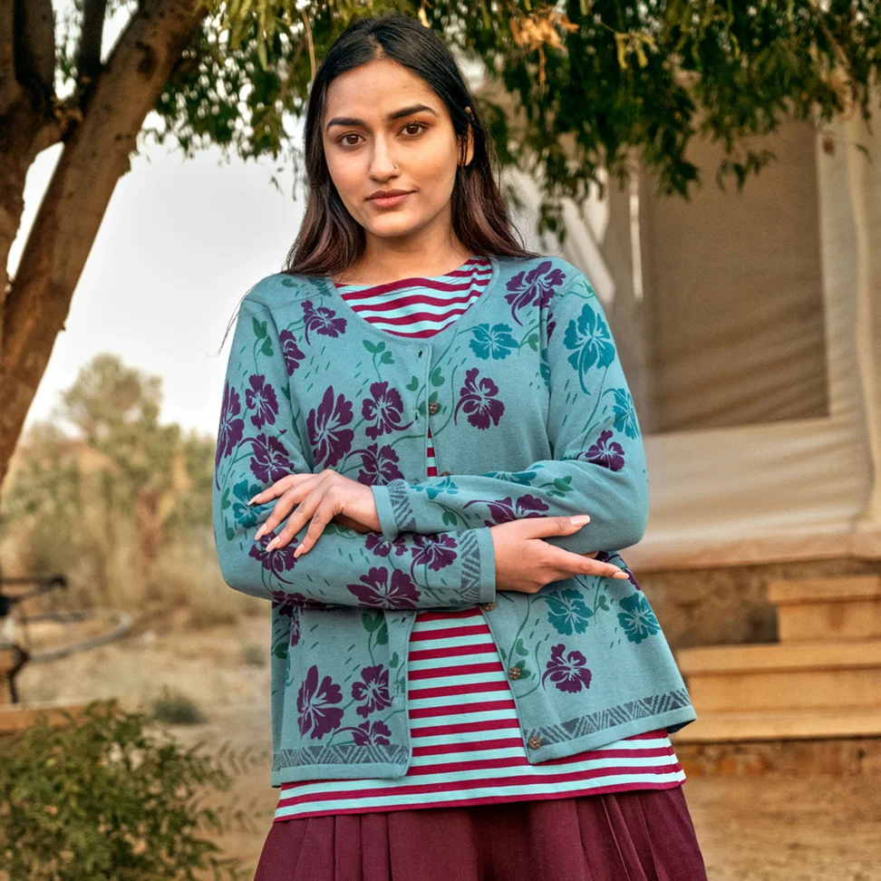 “Flow” cardigan in organic/recycled cotton - verona green