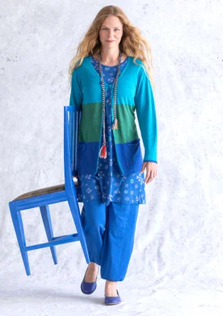 Gilet en lin - bleu lagon/malachite