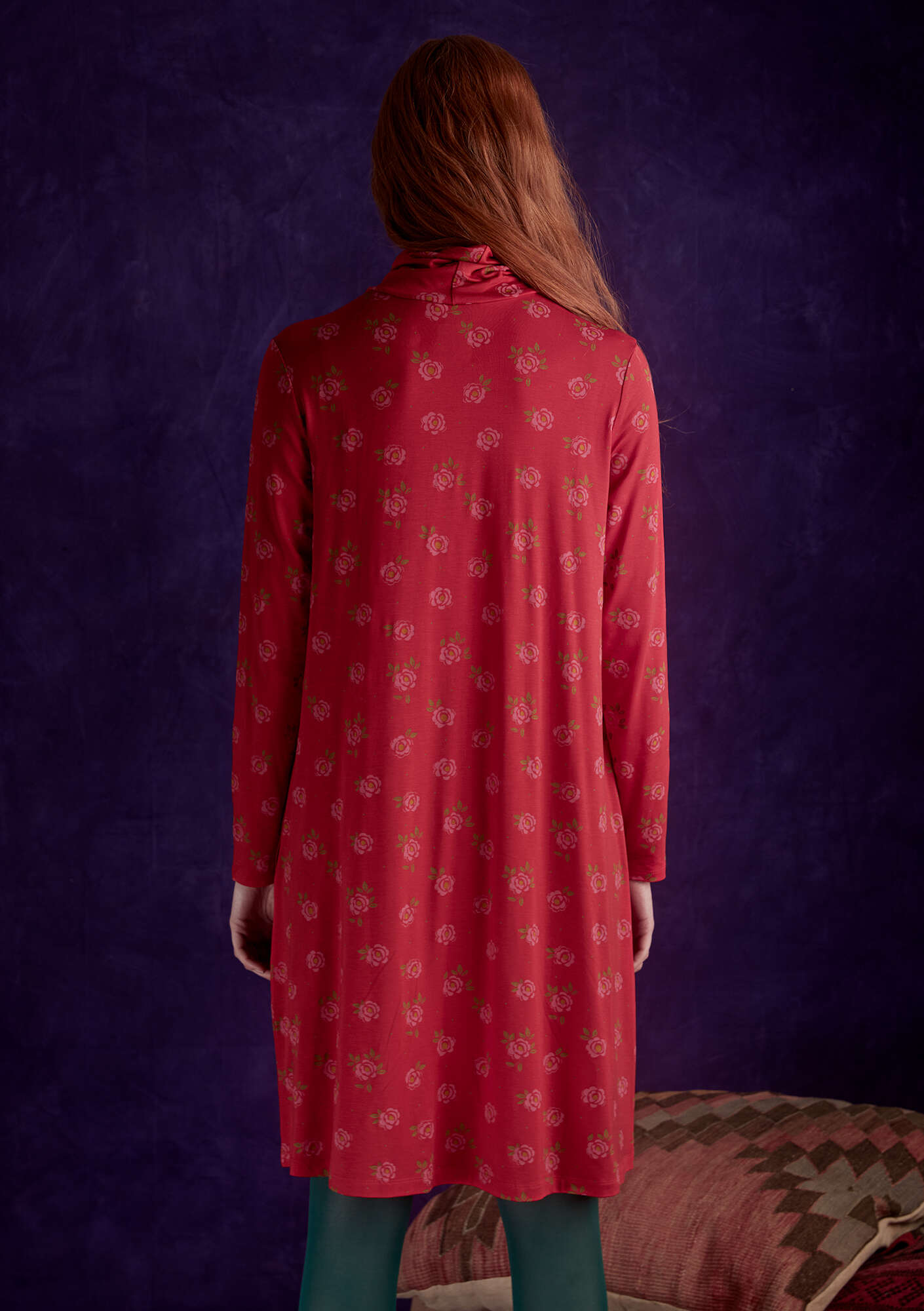 “Öland” jersey dress in lyocell/spandex tomato/patterned