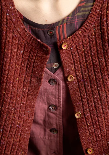 Noppen-Strickjacke aus Lammwollmischung - curryrott-melange