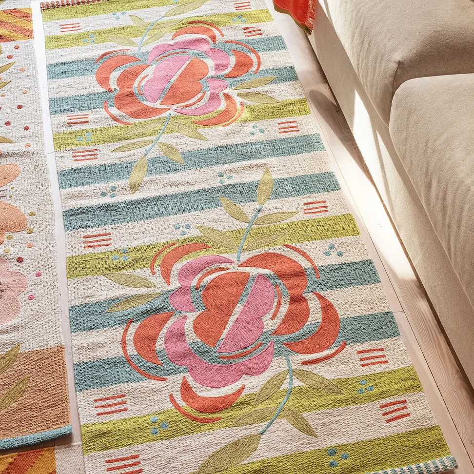 Tapis de couloir "Flora" en coton biologique - vert lagon