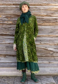 Velourklänning "Nootka" i ekologisk bomull/återvunnen polyester - skogsgrön/mönstrad