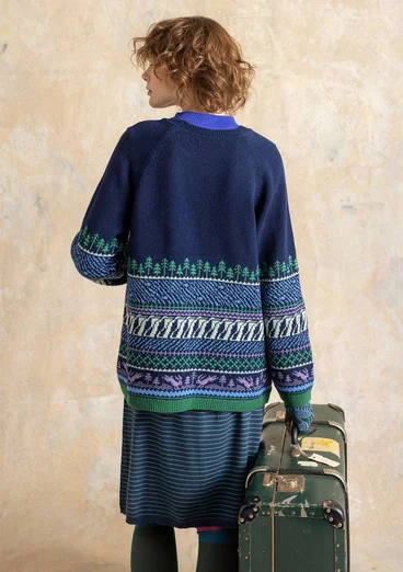 Gemusterter Pullover „Harsprång“ aus Lammwolle/Recycling-Wollgemisch - mitternachtsblau