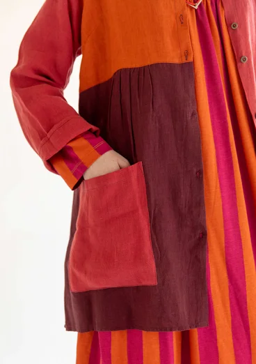 Künstlerbluse „Azores“ aus Leinen - aubergine-multi
