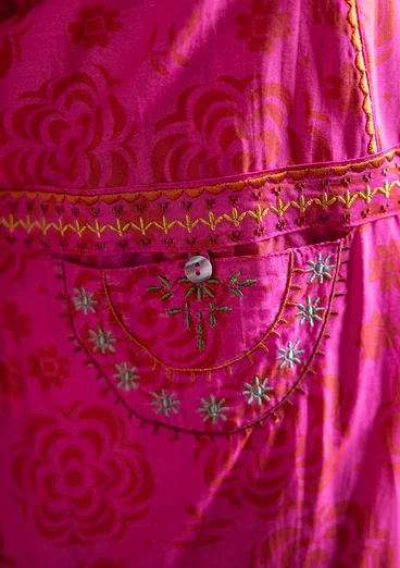 Vævet kjole "Kamelia" i økologisk bomuld/silke - cerise