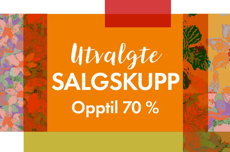 Et grafisk mønster med fliser med forskjellige mønstre og farger som overlapper hverandre.