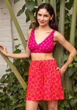 Bikinitop "Sunshine" i genvundet polyamid/elastan - rosa begonia/mønstret