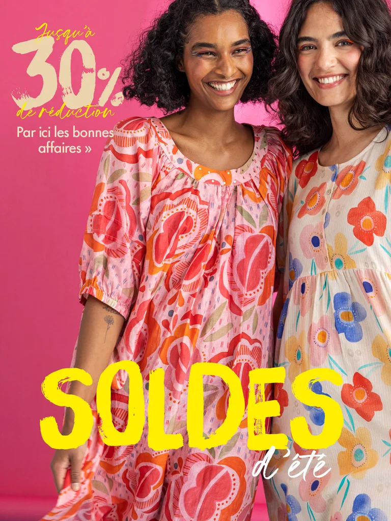 Un collage de photos de femmes portant des vêtements colorés signés Gudrun Sjödén.