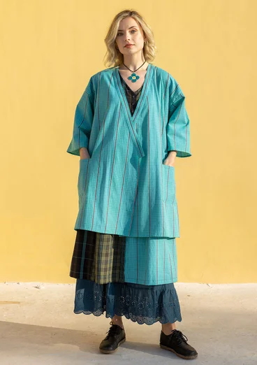 Kimono à carreaux "Coimbatore" en coton biologique - jade