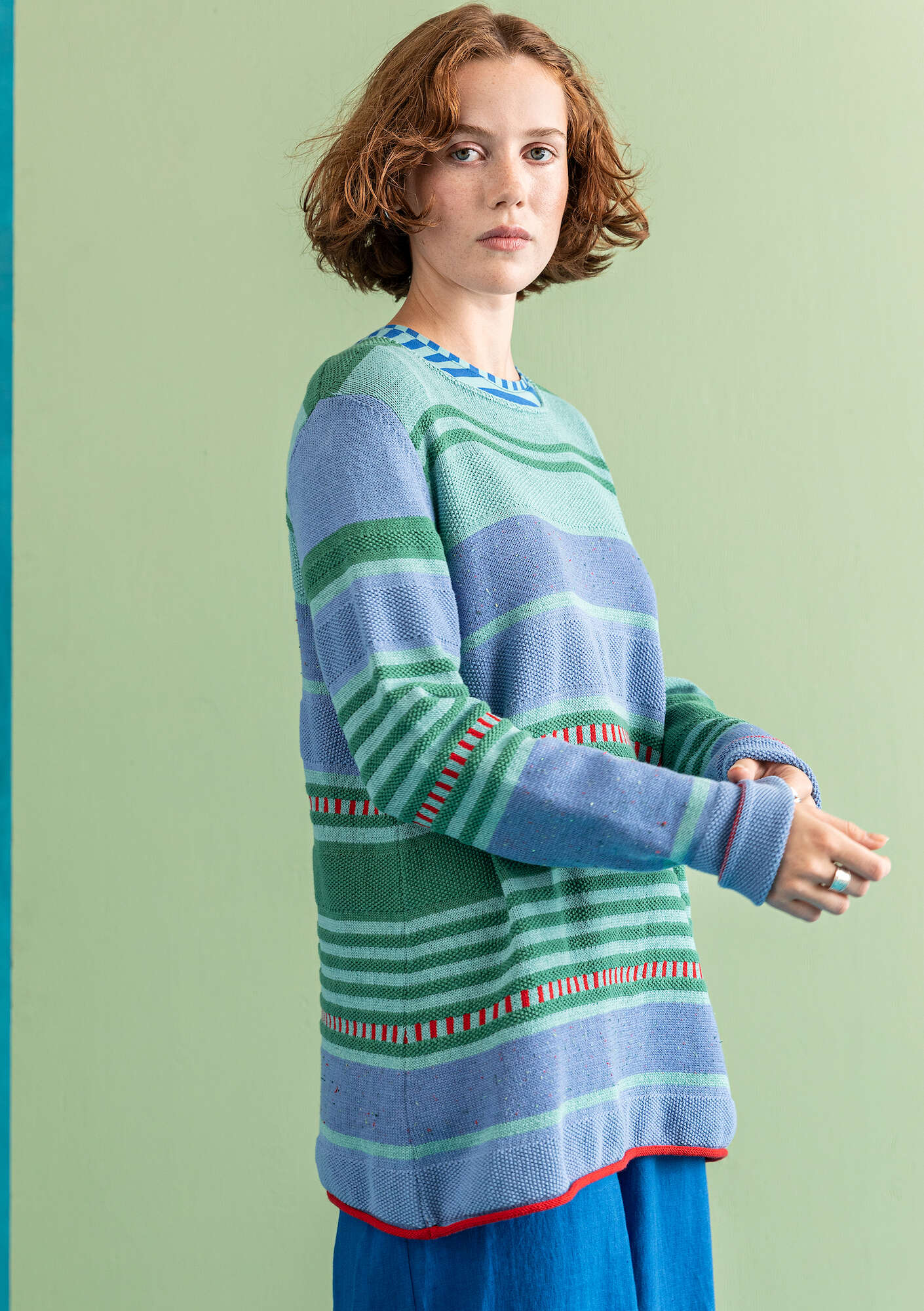 “Alfrida” sweater in recycled and organic cotton meadow brook/striped thumbnail