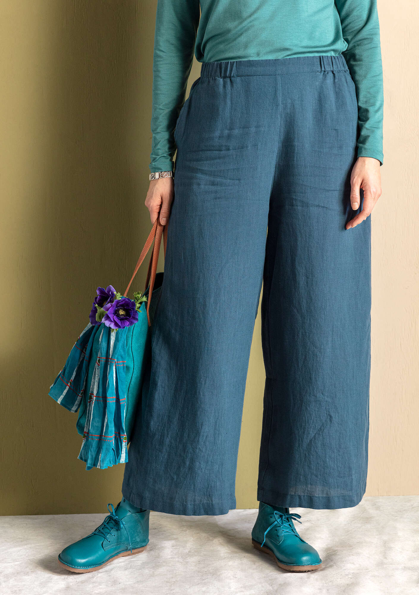 “Fiona” woven linen pants indigo