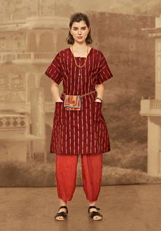 Robe "Ikat" en coton tissé - rouge garance