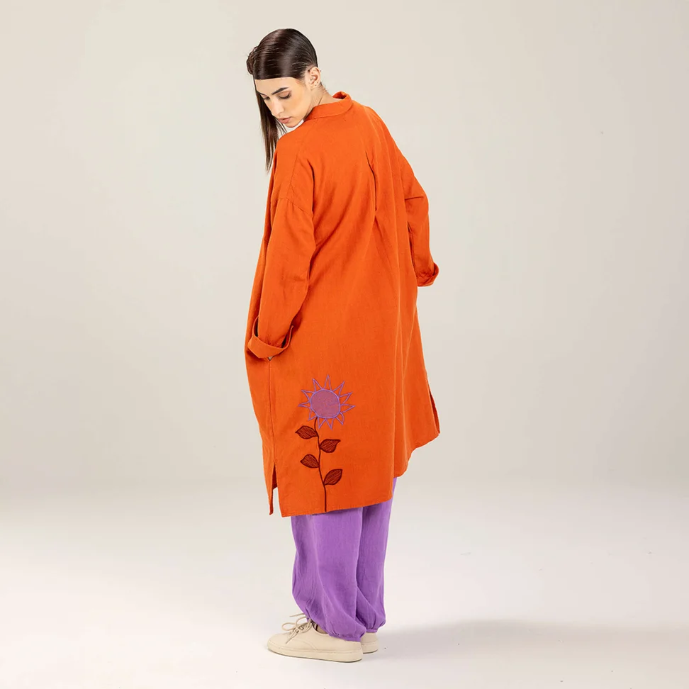 Webkleid „Hinata“ aus Bio-Baumwolle/Leinen - grapefruit