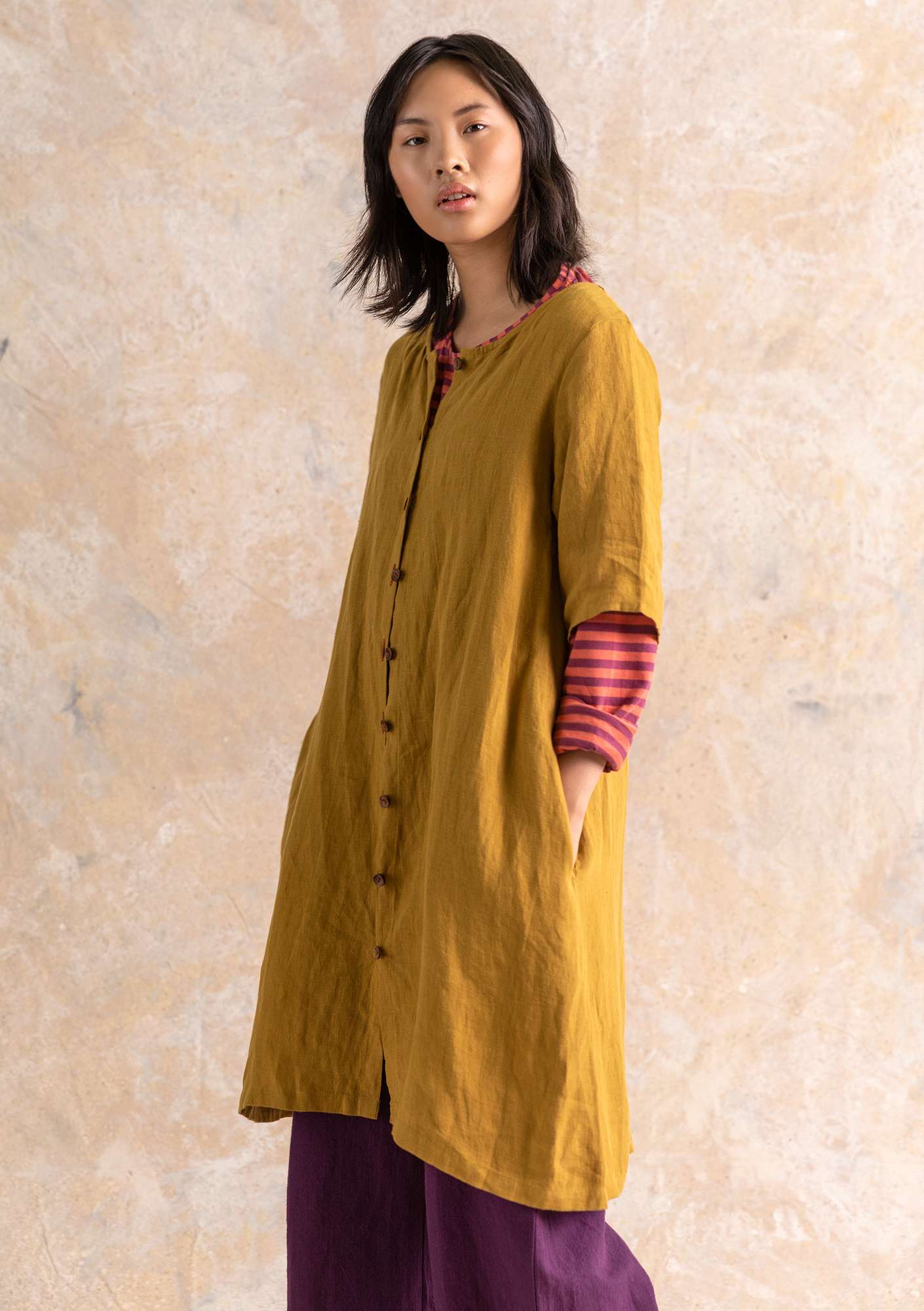 “Harvest  dress in linen camel
