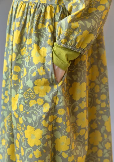 Geblümtes oder einfarbiges Kleid „Leah“ aus luftiger Bio-Baumwolle - olivenöl-gemustert