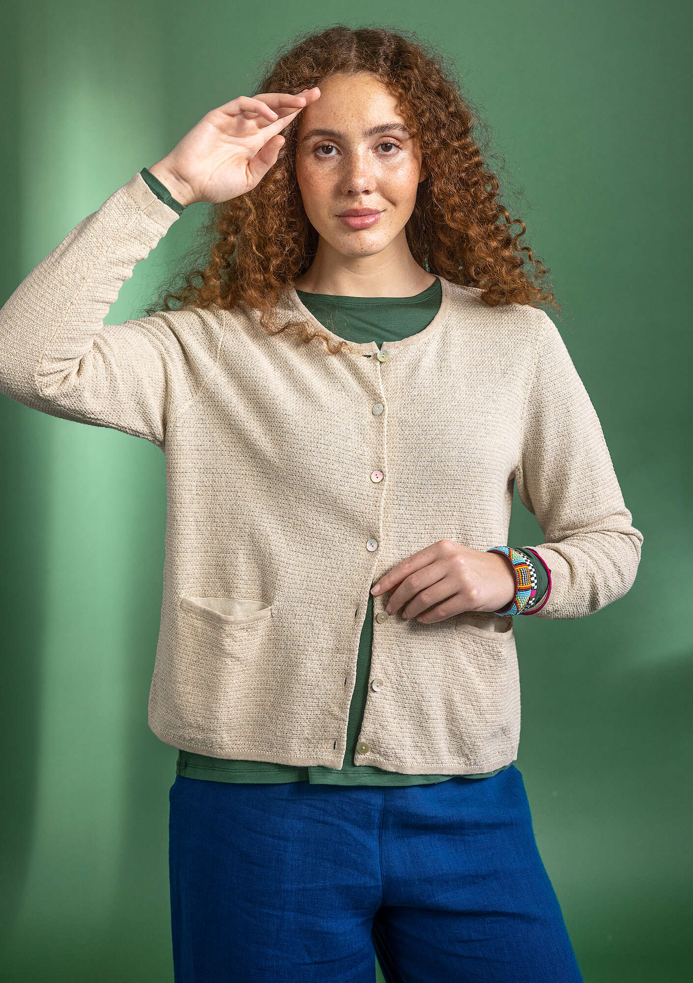 Cardigan in linen/cotton natural