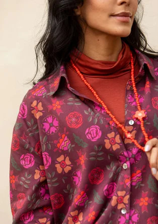 Gedessineerde blouse "Lovisa" van biologisch katoen/linnen - aubergine