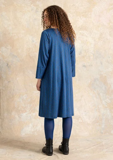Robe rayée/unie "Ellen" en jersey de coton biologique/modal - encre/motif