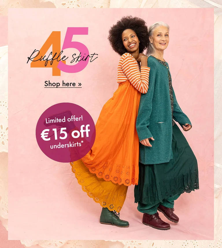 An animated gif of women wearing Gudrun Sjödén’s classic underskirts in different colours.  