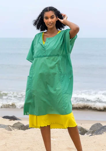 Solid-colour organic cotton jersey dress - dijon