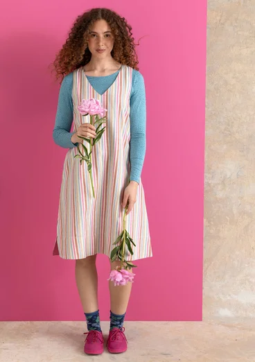 “Esme” woven organic cotton/linen dress - multicoloured/striped