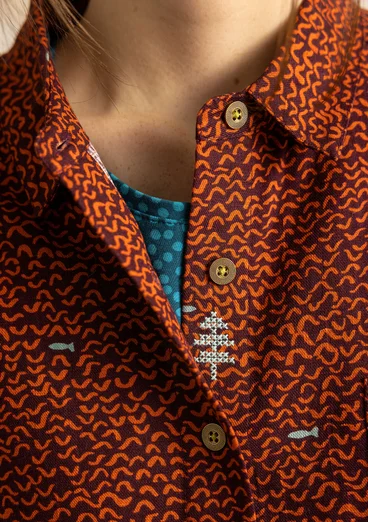 Gemustertes Kleid „Edefors“ aus Bio-Baumwolle - terracotta