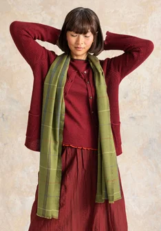 Foulard à carreaux tissé "Kari" en coton/laine - poivre vert