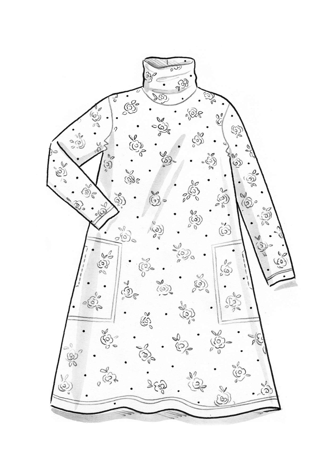 Tricot jurk  Öland  van lyocell/elastaan zwart/dessin