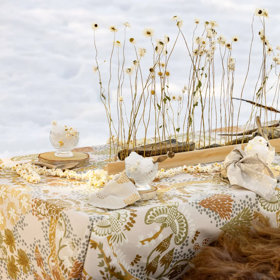 “Alaska Forest” organic cotton tablecloth - eggshell