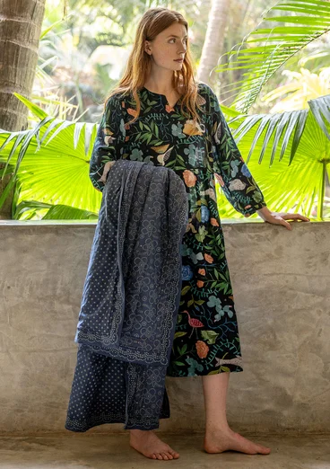 “Peru” block printed organic cotton throw - indigo