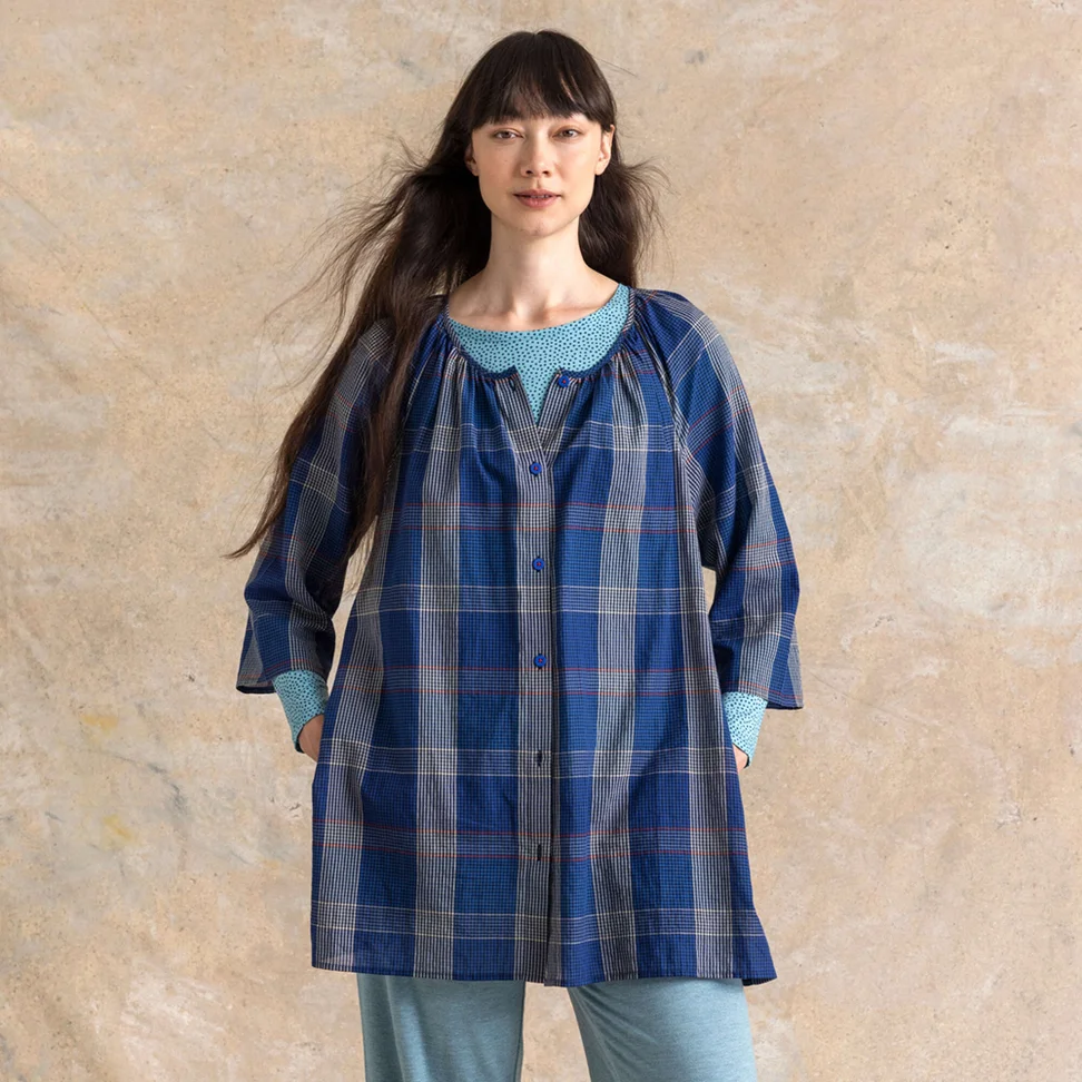 “Nora” woven organic cotton smock blouse - dark indigo