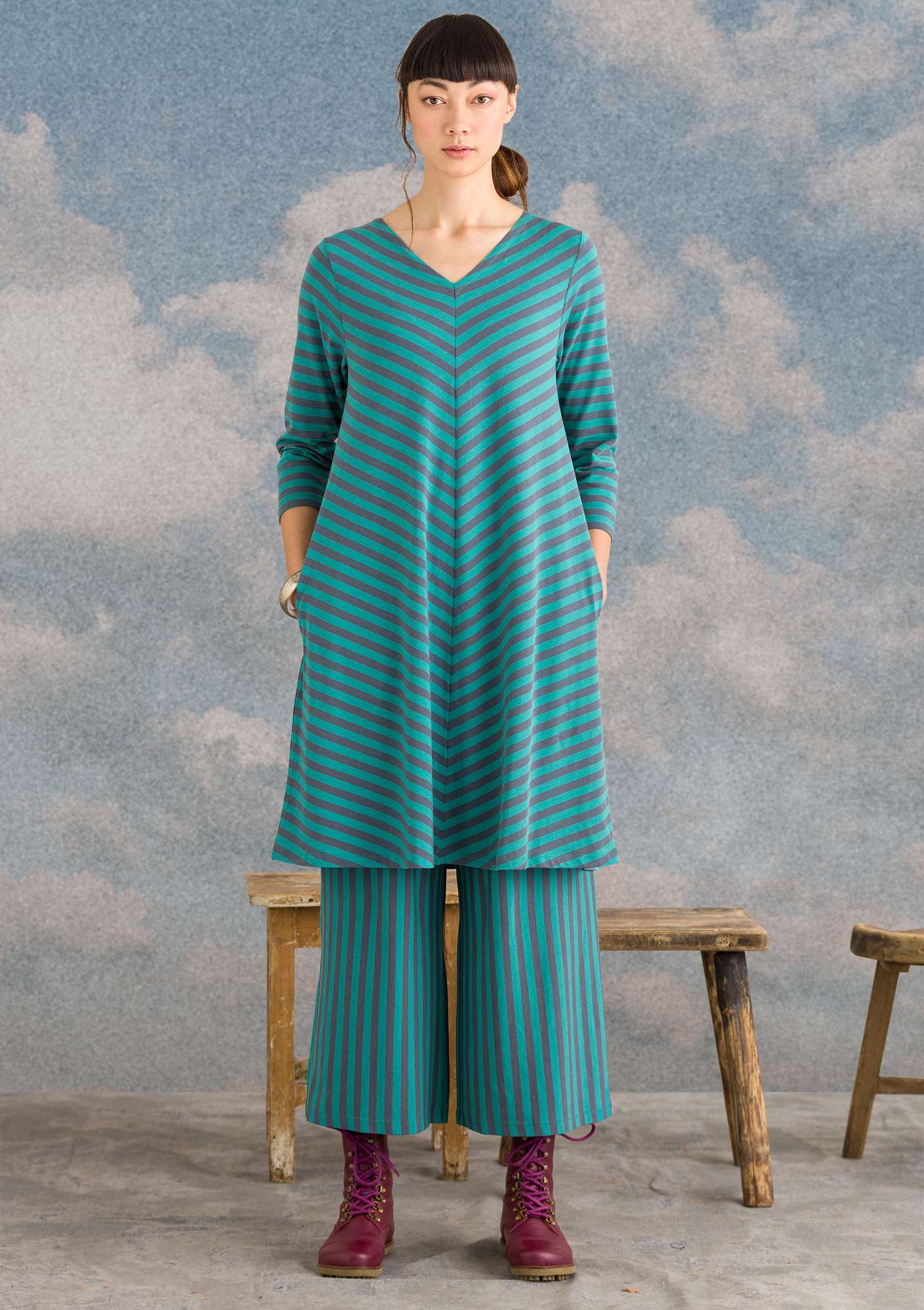 Dress in modal/cotton/elastane aqua green/agave thumbnail