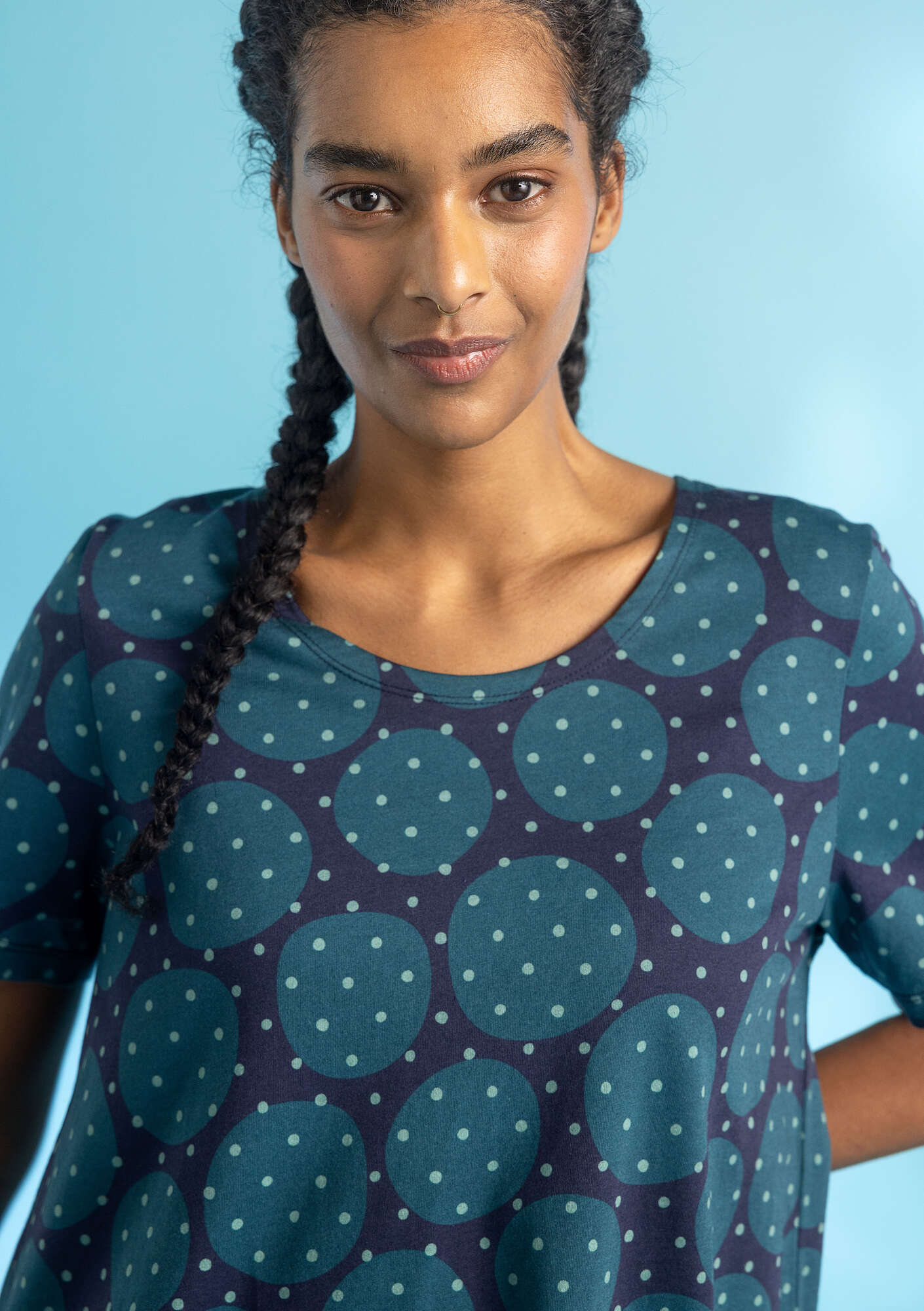 “Oriana” T-shirt in organic cotton/modal dark indigo/patterned thumbnail